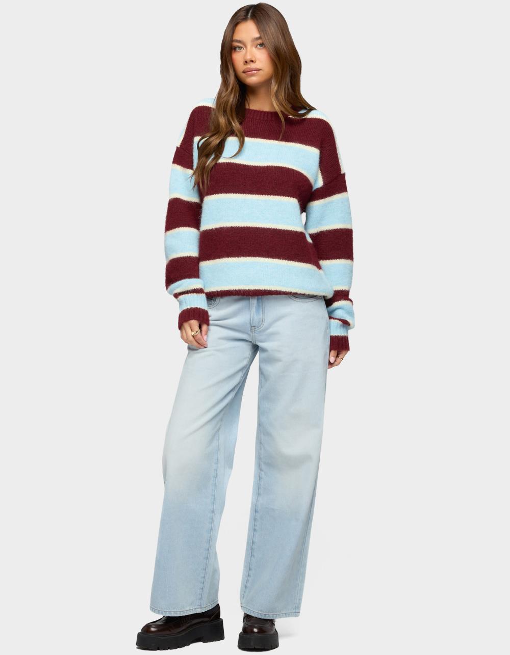 EDIKTED Conrad Striped Sweater - DK RED