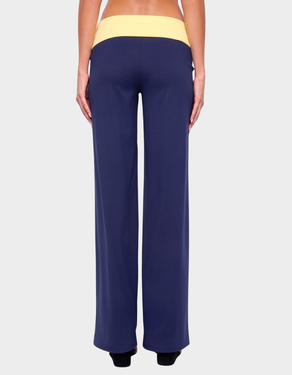EDIKTED Dayna Contrast Foldover Straight Leg Pants - NAVY