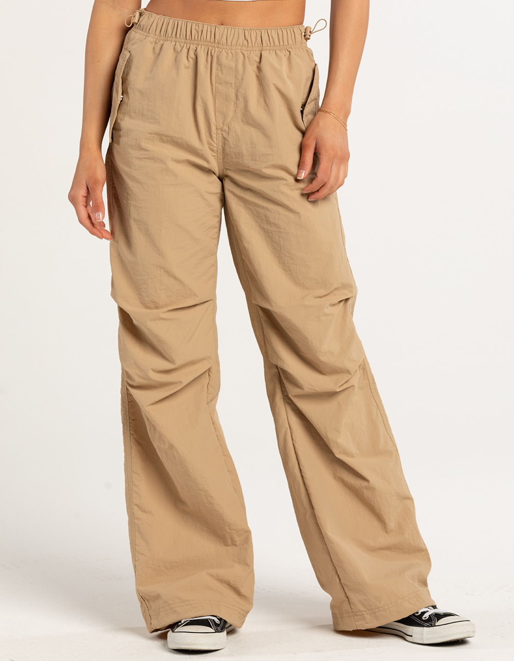 LOVE TREE Womens Nylon Parachute Pants KHAKI Tillys