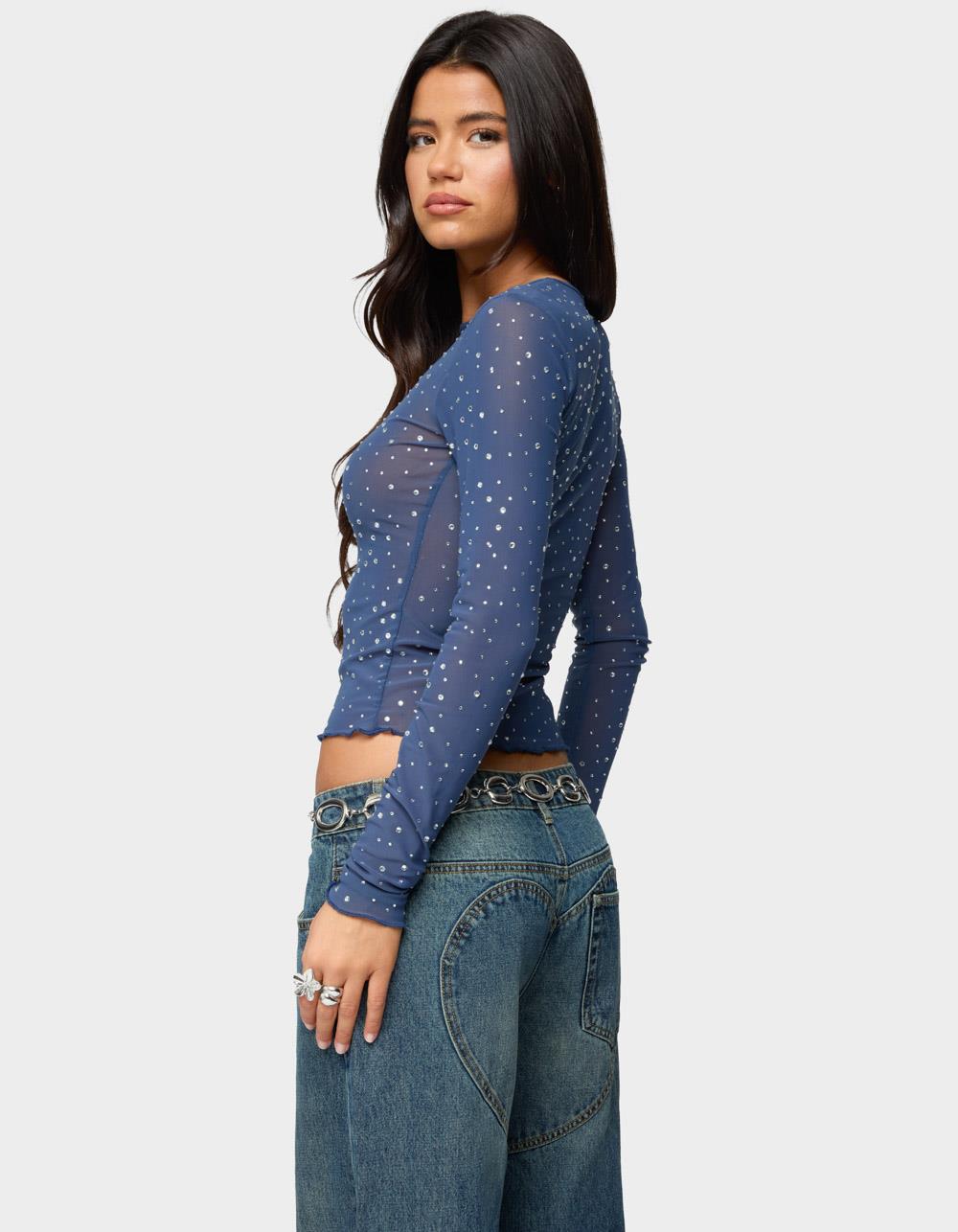 EDIKTED Anari Rhinestone Mesh Top - BLUE
