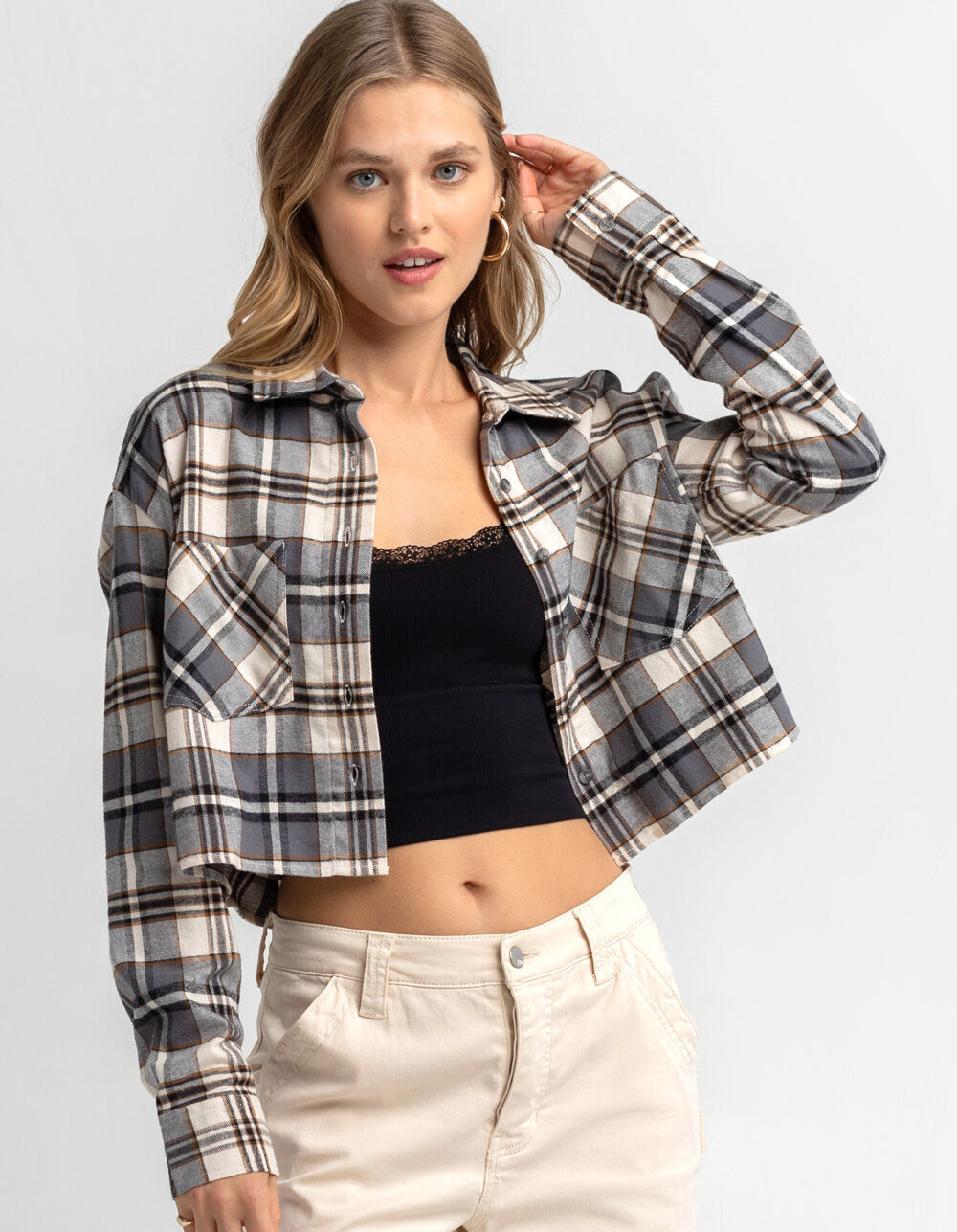RSQ Plaid Womens Crop Flannel Shirt