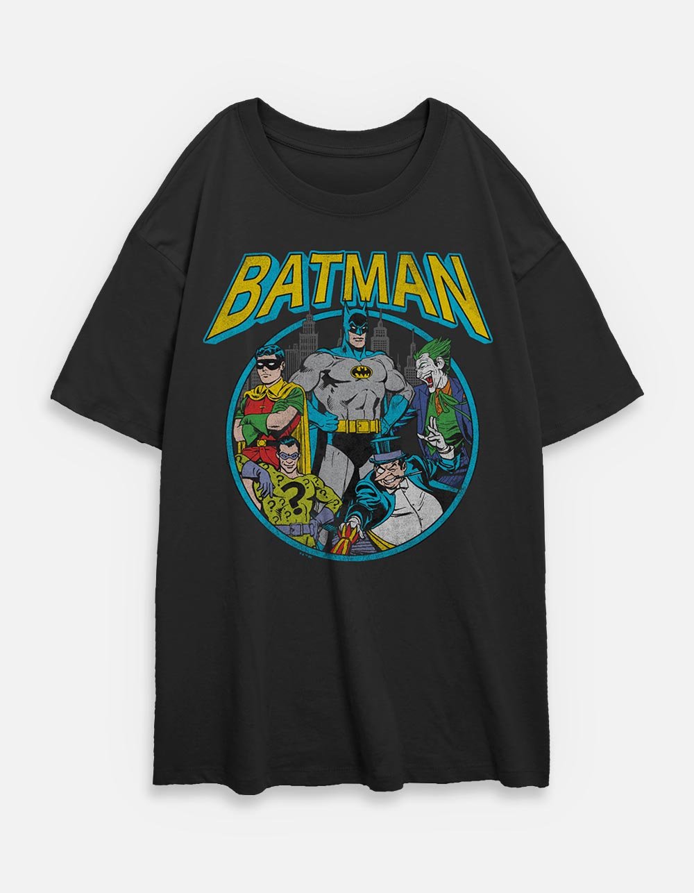 BATMAN Group Circle Womens Oversized Tee - BLACK