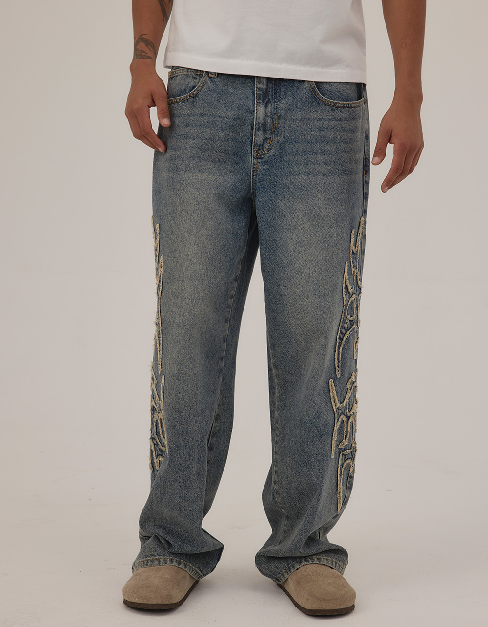 RSQ Applique Mens Baggy Jeans - TINTED DENIM
