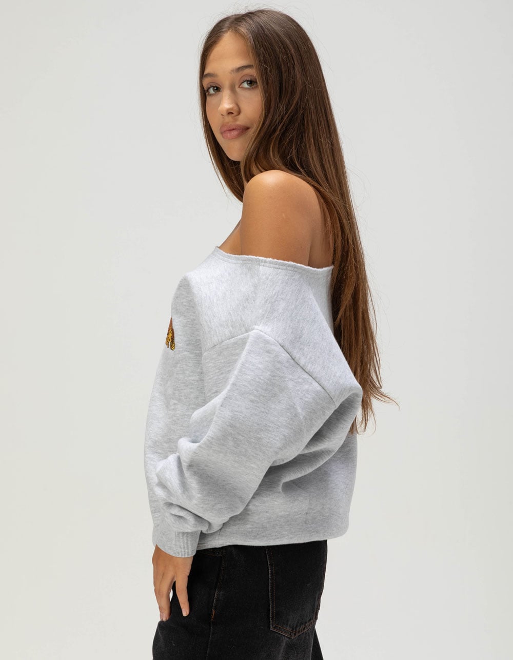 RSQ x Peanuts Womens Off The Shoulder Sweatshirt - HEATHER GRAY