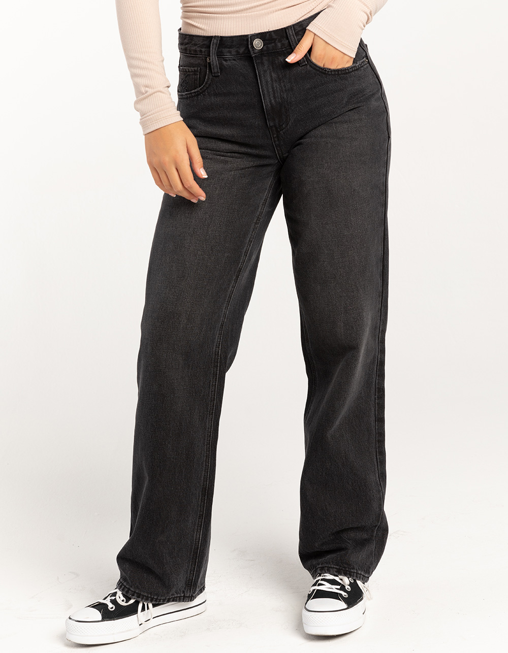 RSQ Womens Low Rise Straight Jeans - WASHED BLACK | Tillys