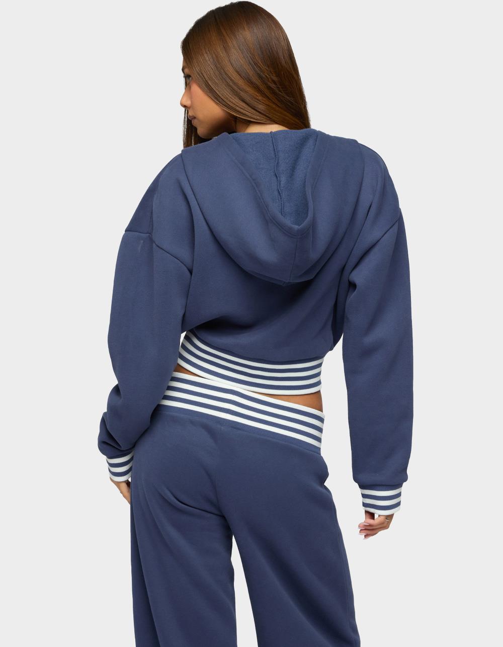 EDIKTED Eloura Stripey Zip Up Hoodie - NAVY