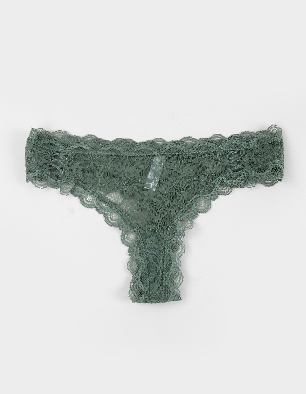 FULL TILT Allover Lace Thong - FOREST