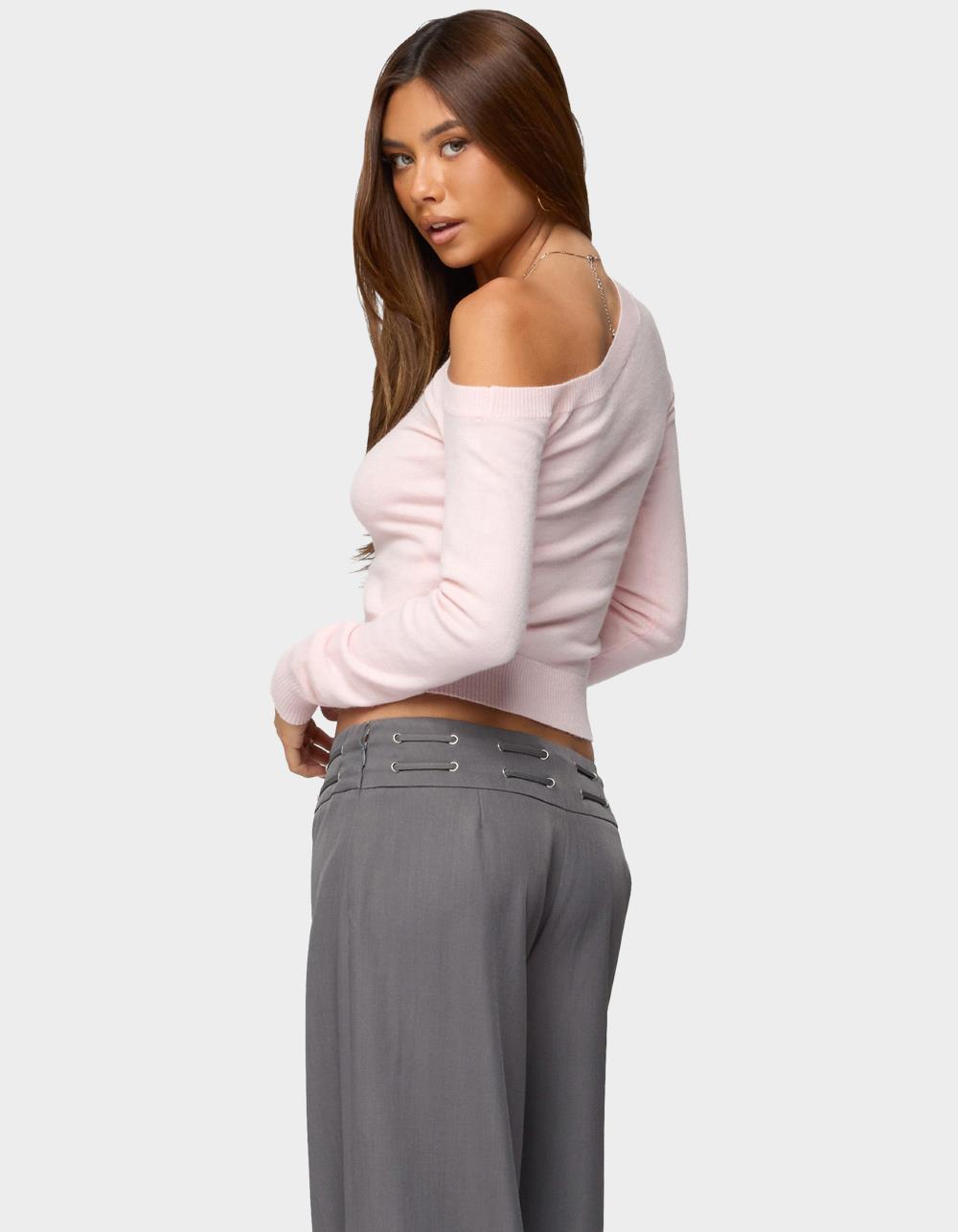 EDIKTED Mayson Off Shoulder Knit Top - LIGHT PINK