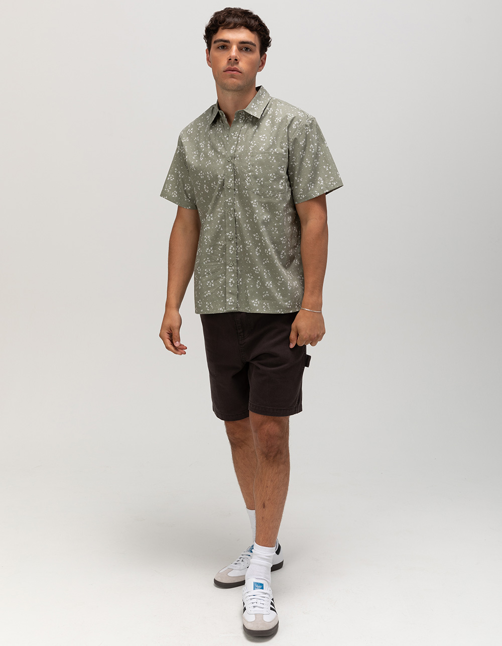 RSQ Mens Ditsy Print Poplin Button Up Shirt - SAGE