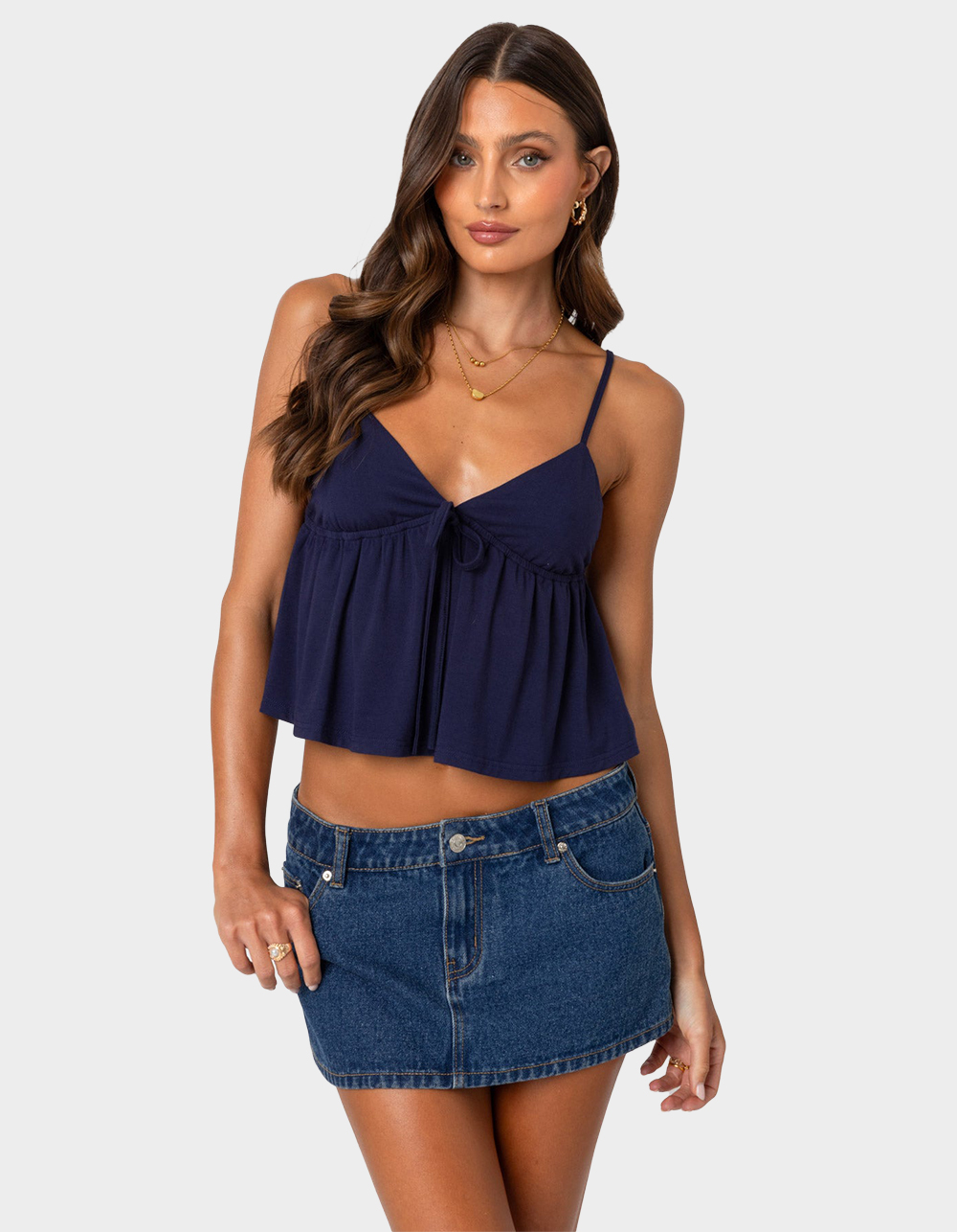 EDIKTED Sunrise Babydoll Tank Top - NAVY