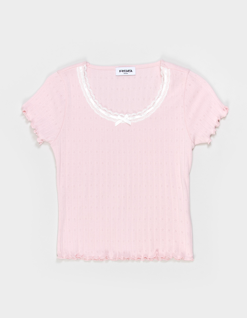RSQ Girls Pointelle Lace Trim Top - LIGHT PINK