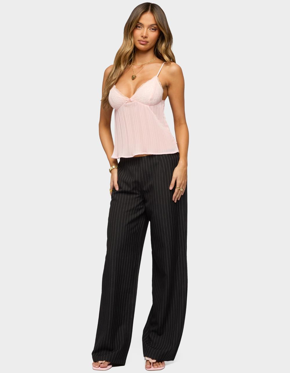 EDIKTED Kerie Pinstripe Low Rise Pants - BLACK