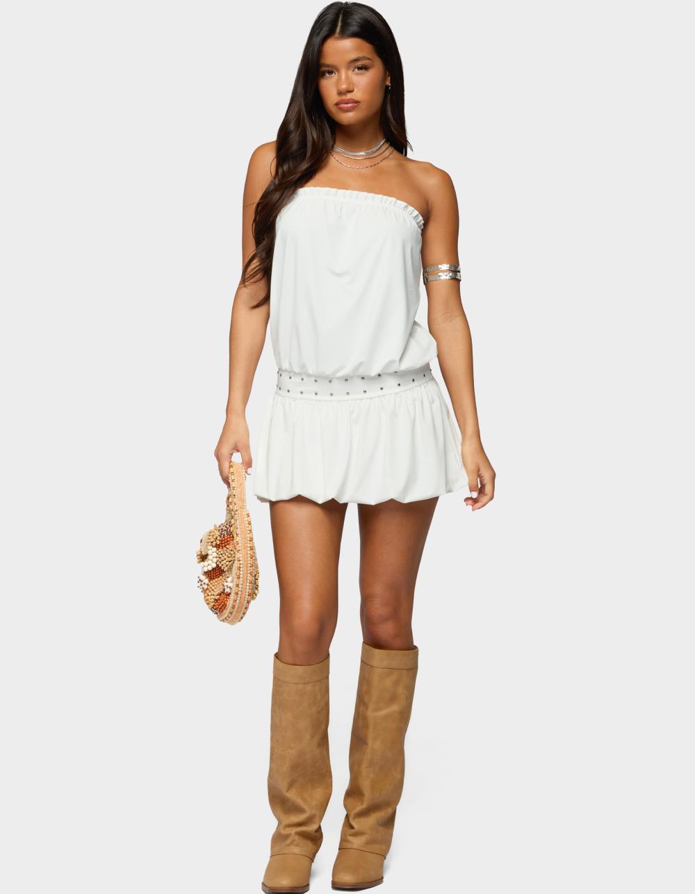 EDIKTED Layton Studded Strapless Bubble Mini Dress - WHITE