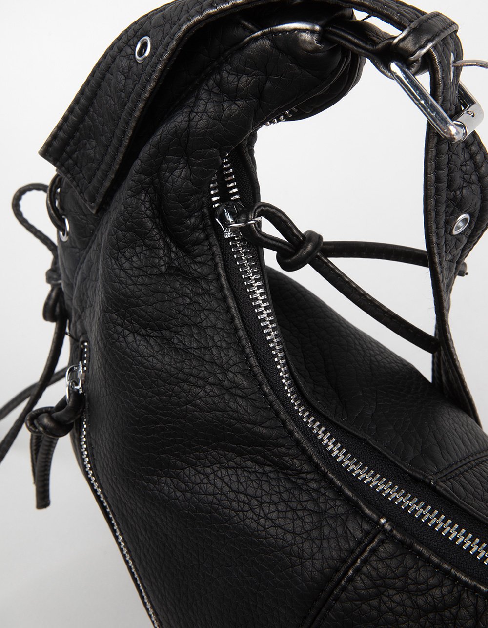 Washed Laced Shoulder Bag - BLACK