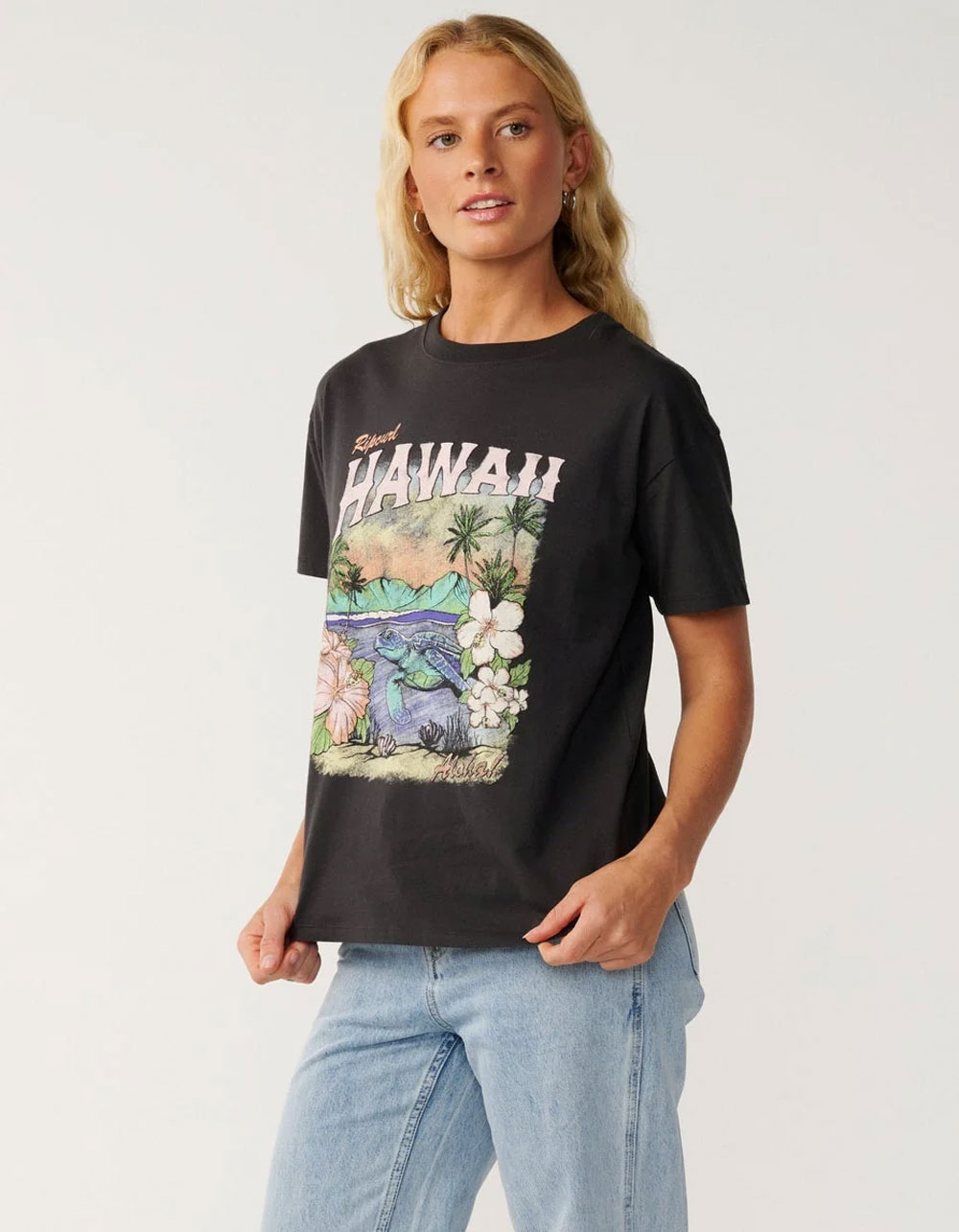 RIP CURL Turtle Bay Womens Relaxed Tee - BLACK