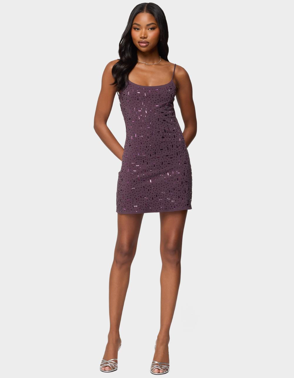 EDIKTED Stefanie Rhinestone Backless Mini Dress - PURPLE