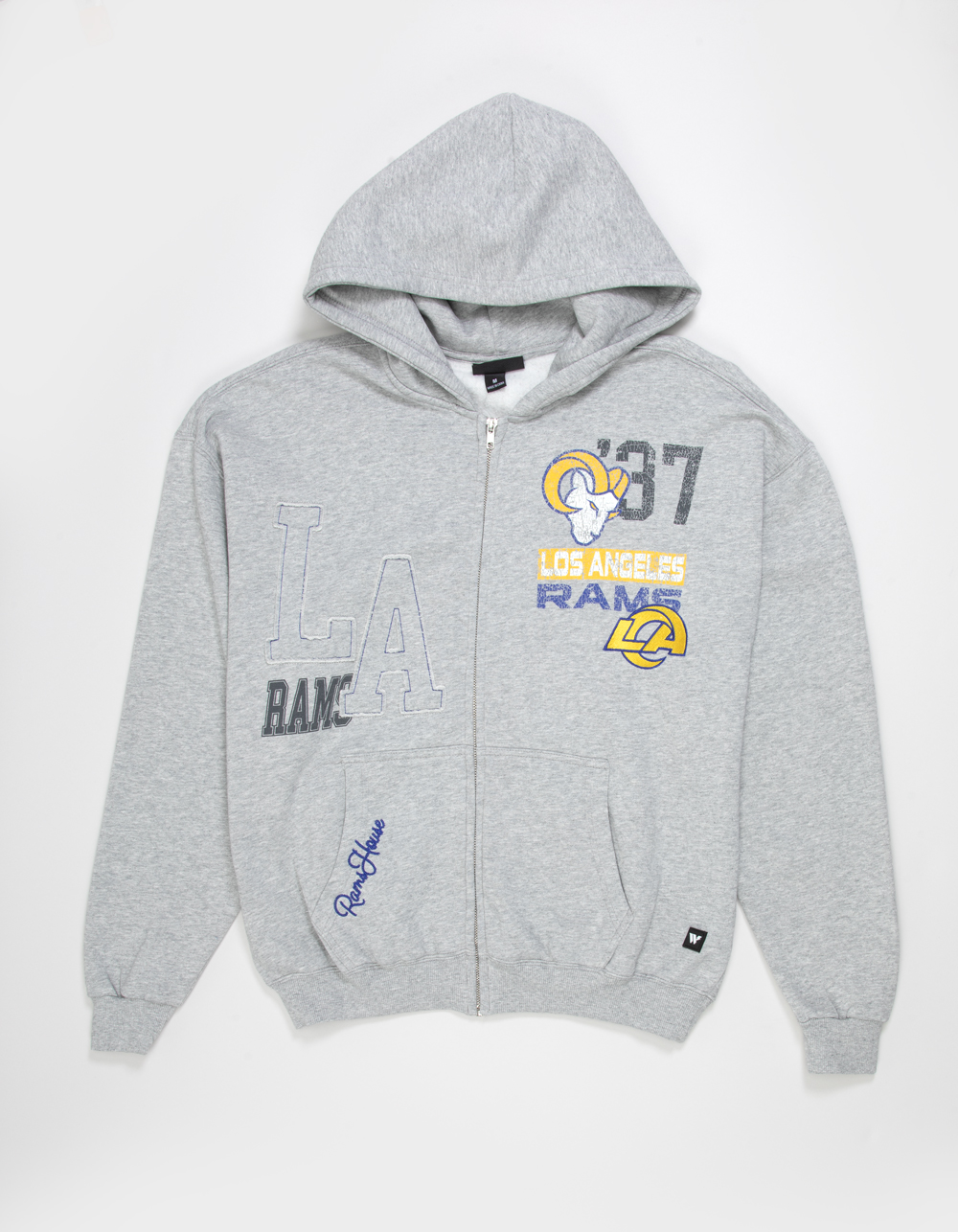 THE WILD COLLECTIVE Los Angeles Rams Mens Zip-Up Hoodie - HEATHER GRAY
