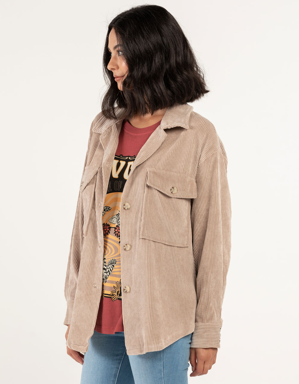 ASHLEY Womens Corduroy Shacket BEIGE Tillys