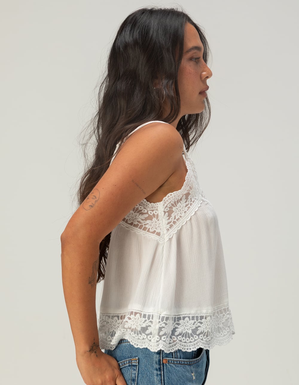 ROXY Shadow Side Womens Lace Trim Cami - WHITE