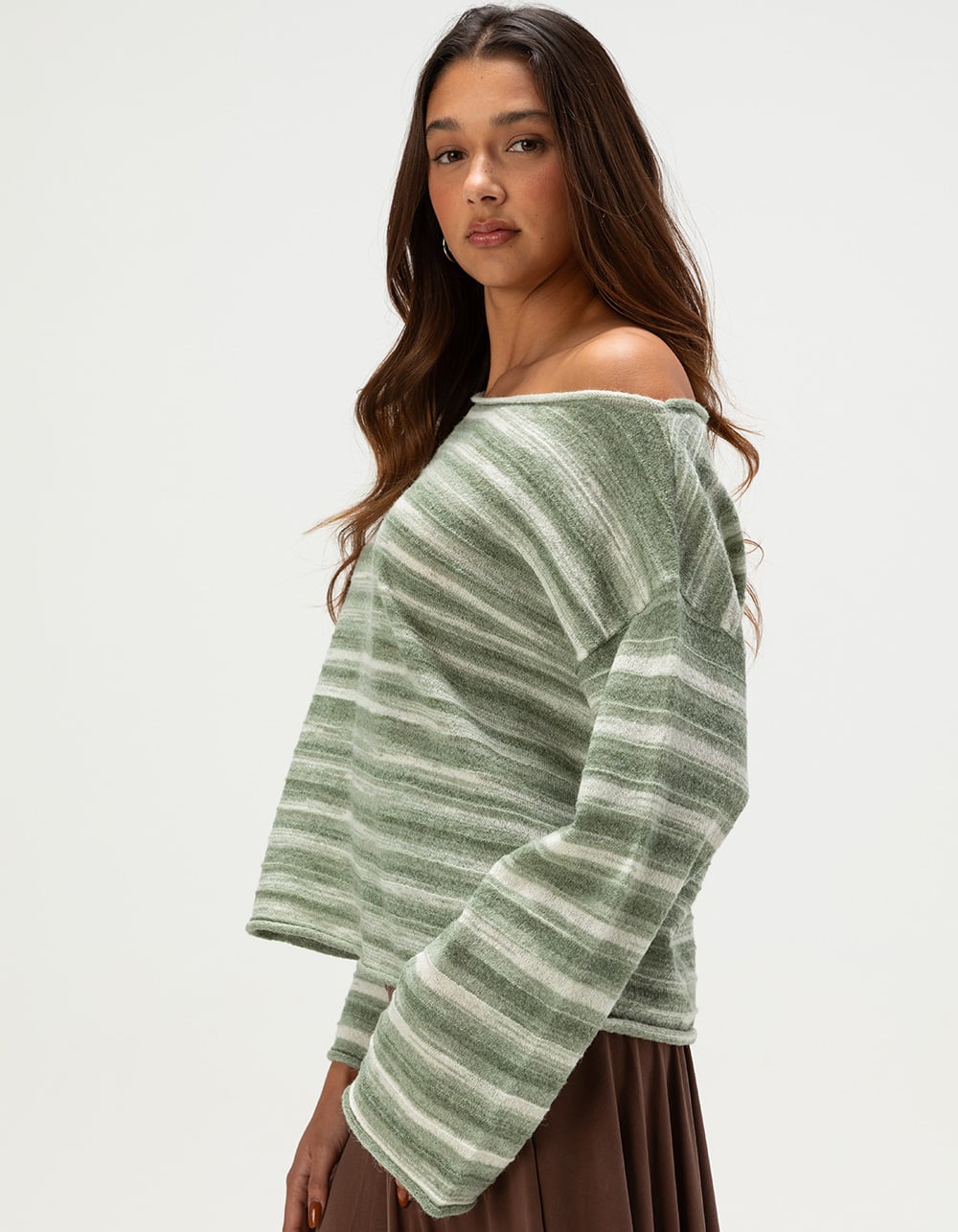 RHYTHM Baklava Womens Off The Shoulder Sweater - SAGE