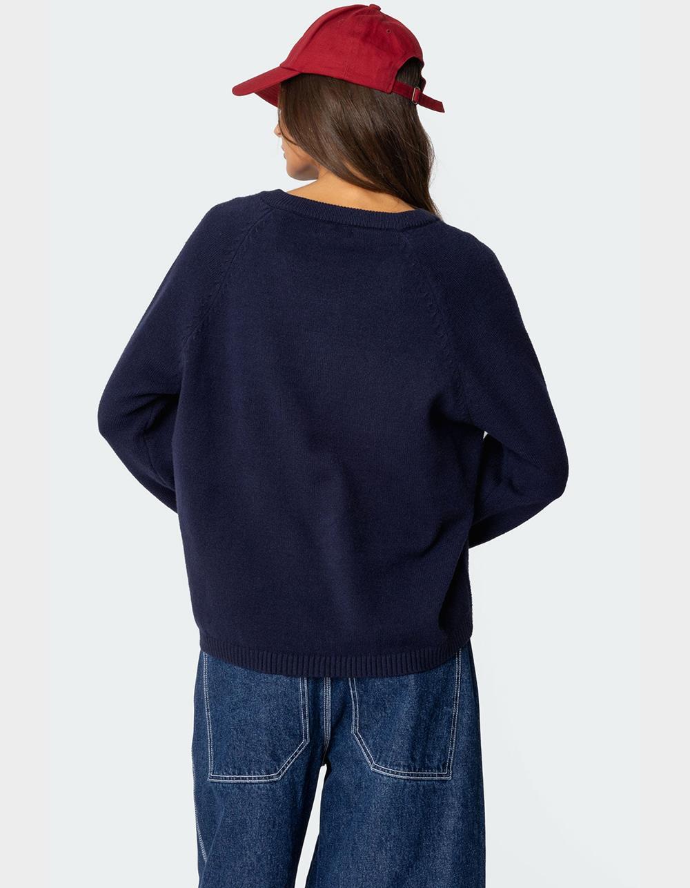 EDIKTED Martha Oversized V-Neck Sweater - NAVY