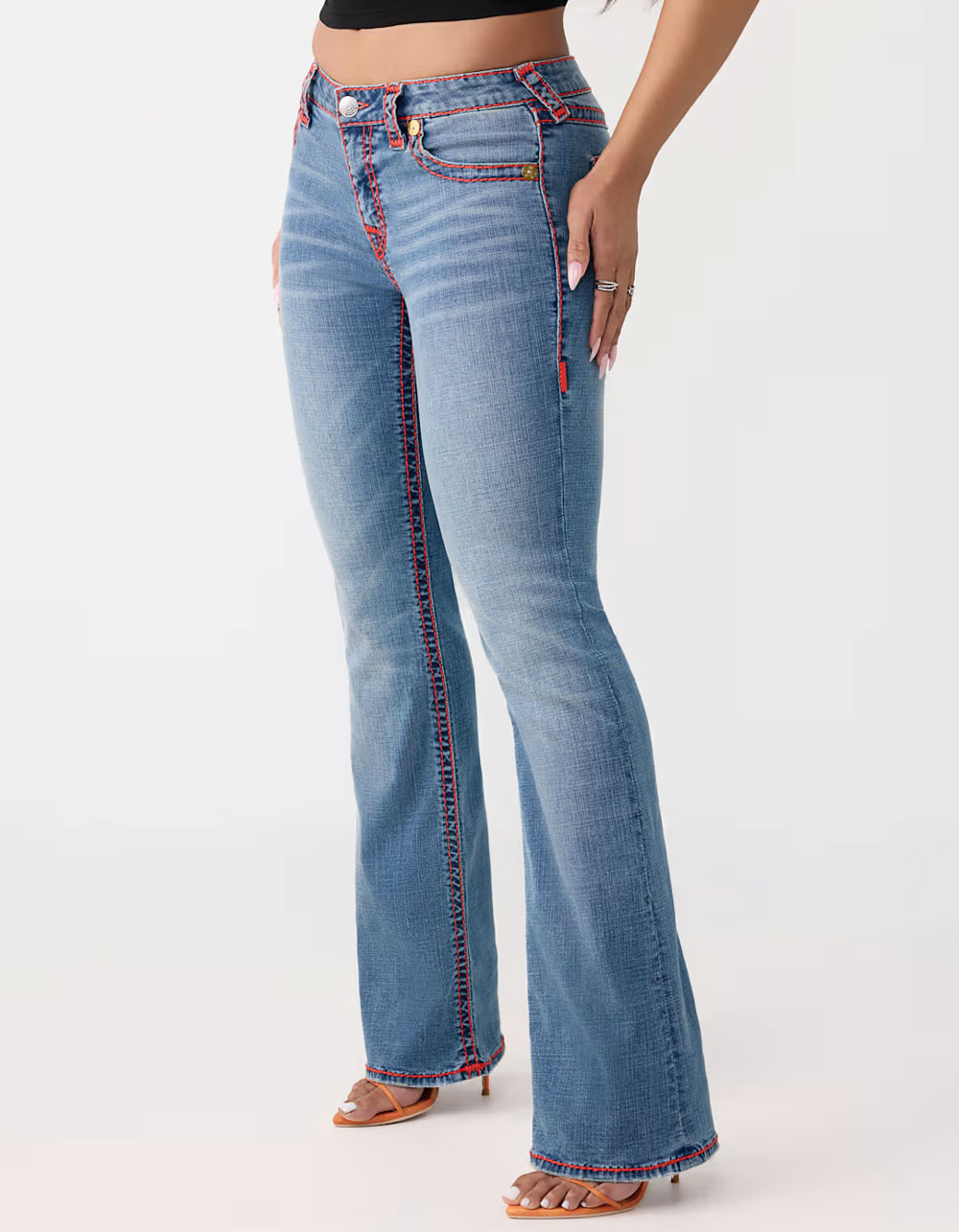 TRUE RELIGION Becca Mid Rise Super T Flap Womens Bootcut Jeans - Dark Wash