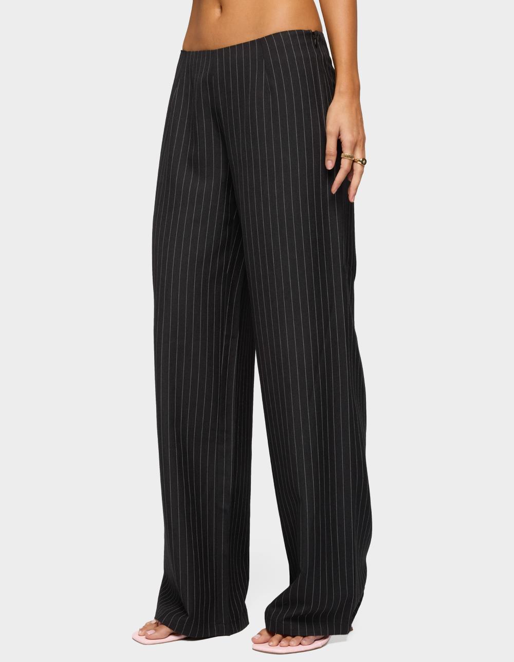 EDIKTED Kerie Pinstripe Low Rise Pants - BLACK