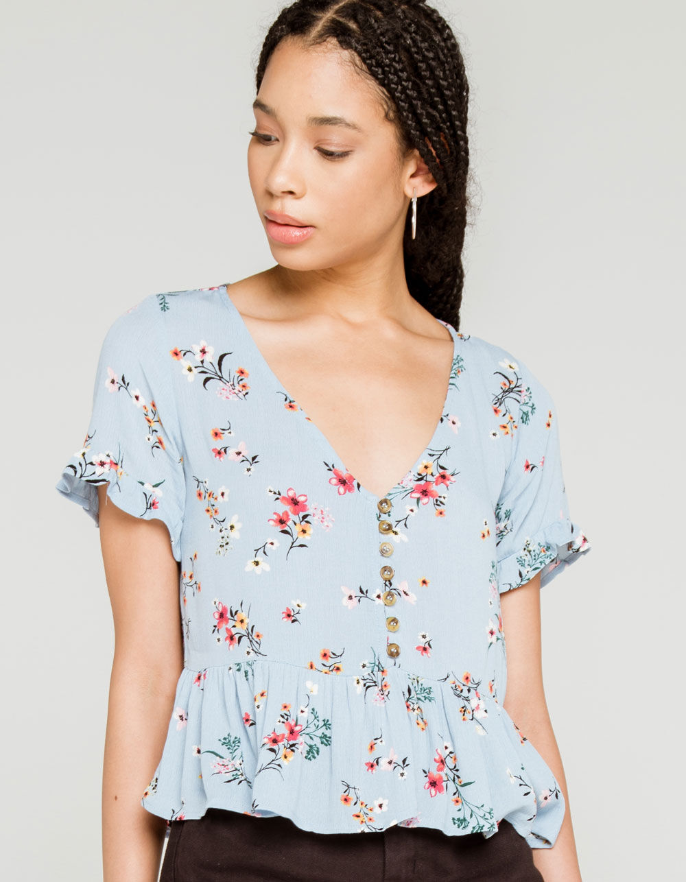 SKY AND SPARROW Floral Button Up Womens Babydoll Top image number 0
