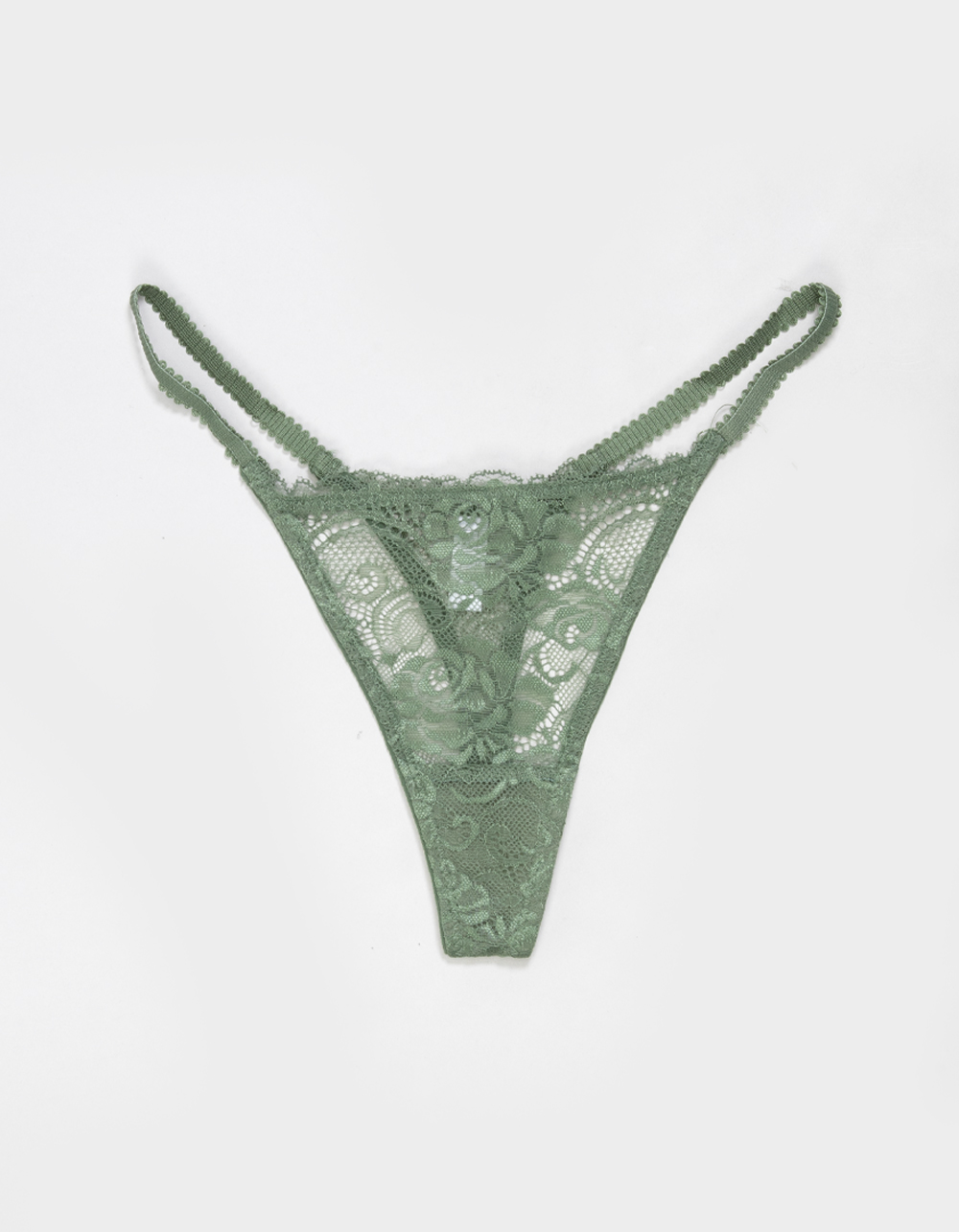 FULL TILT Floral Allover Lace Thong - OLIVE