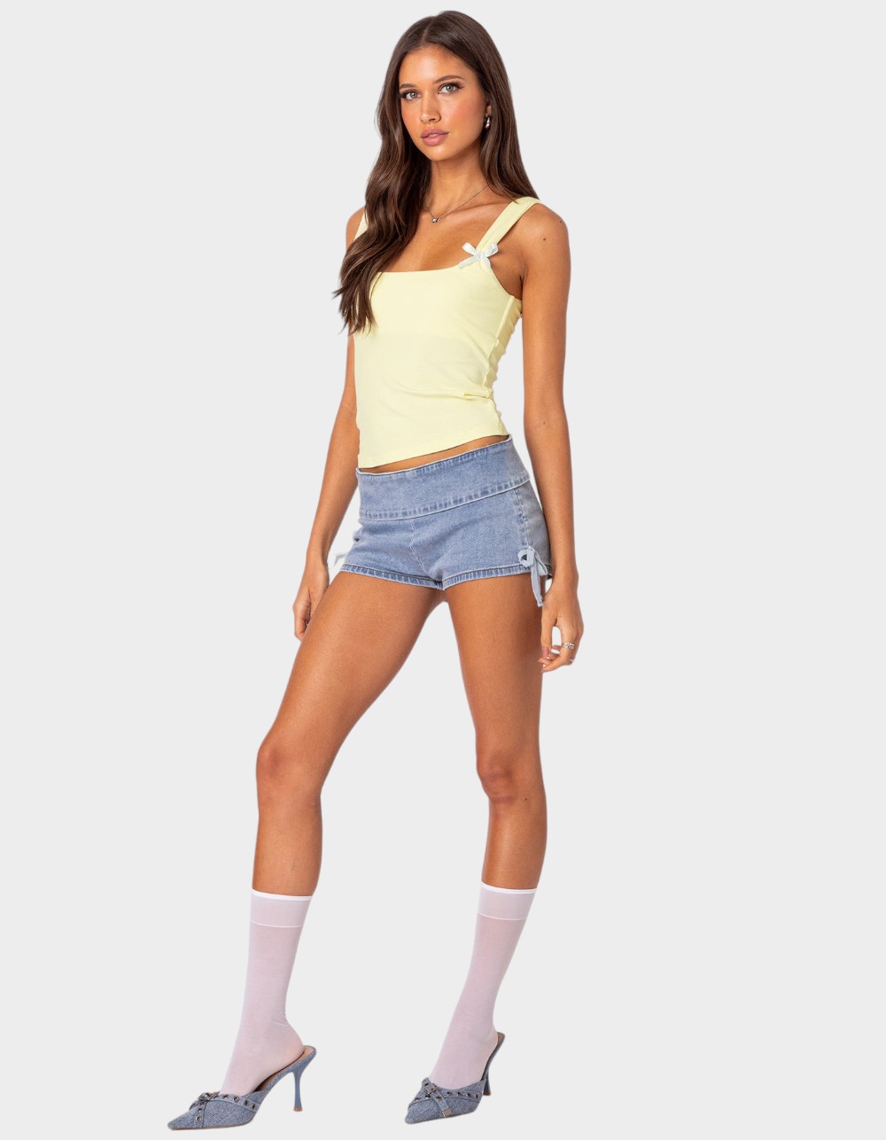 EDIKTED Lola Ribbed Tank Top - YELLOW