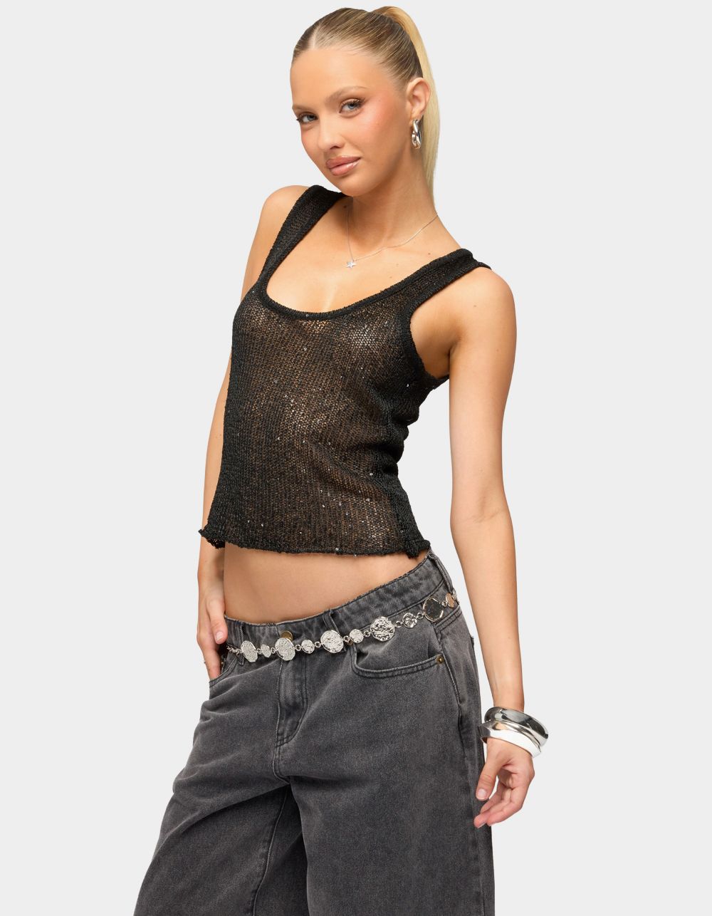 EDIKTED Eleora Sequin Knit Tank Top