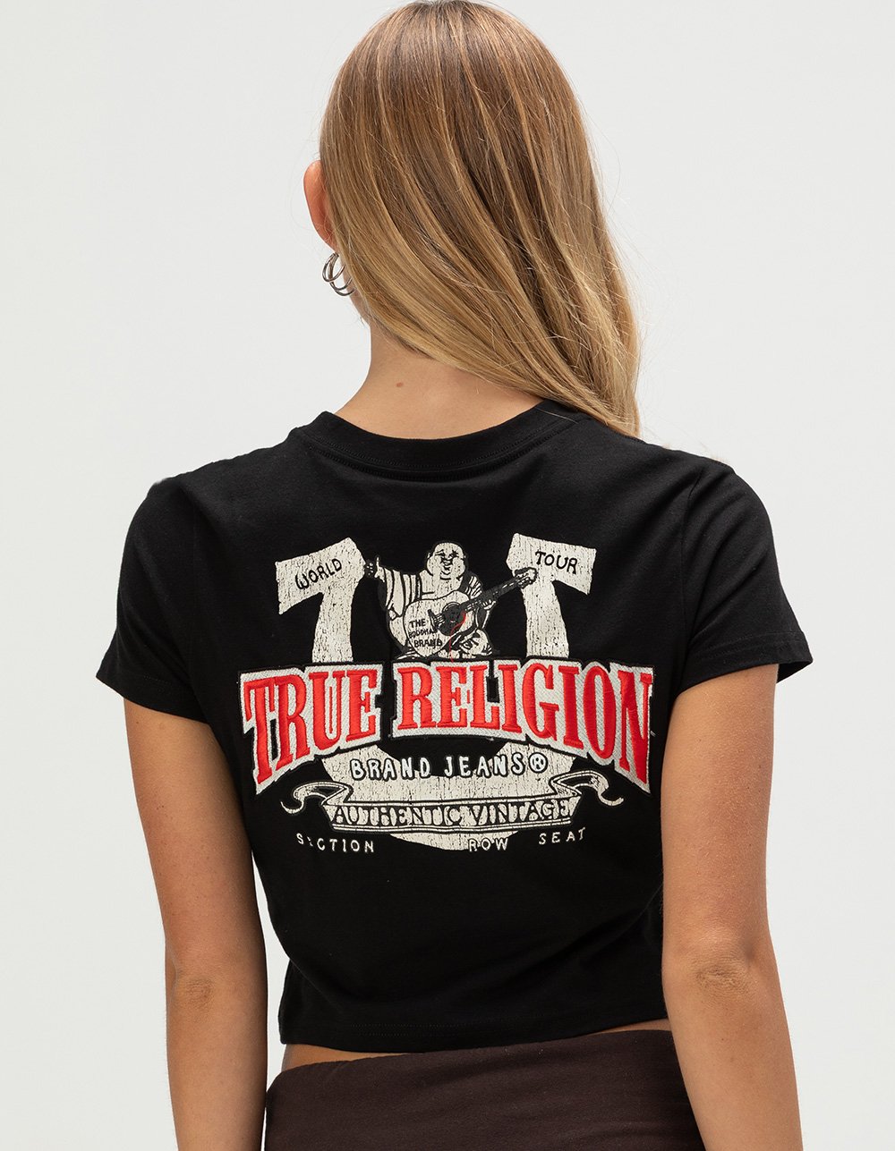 TRUE RELIGION Logo Womens Baby Tee - BLACK