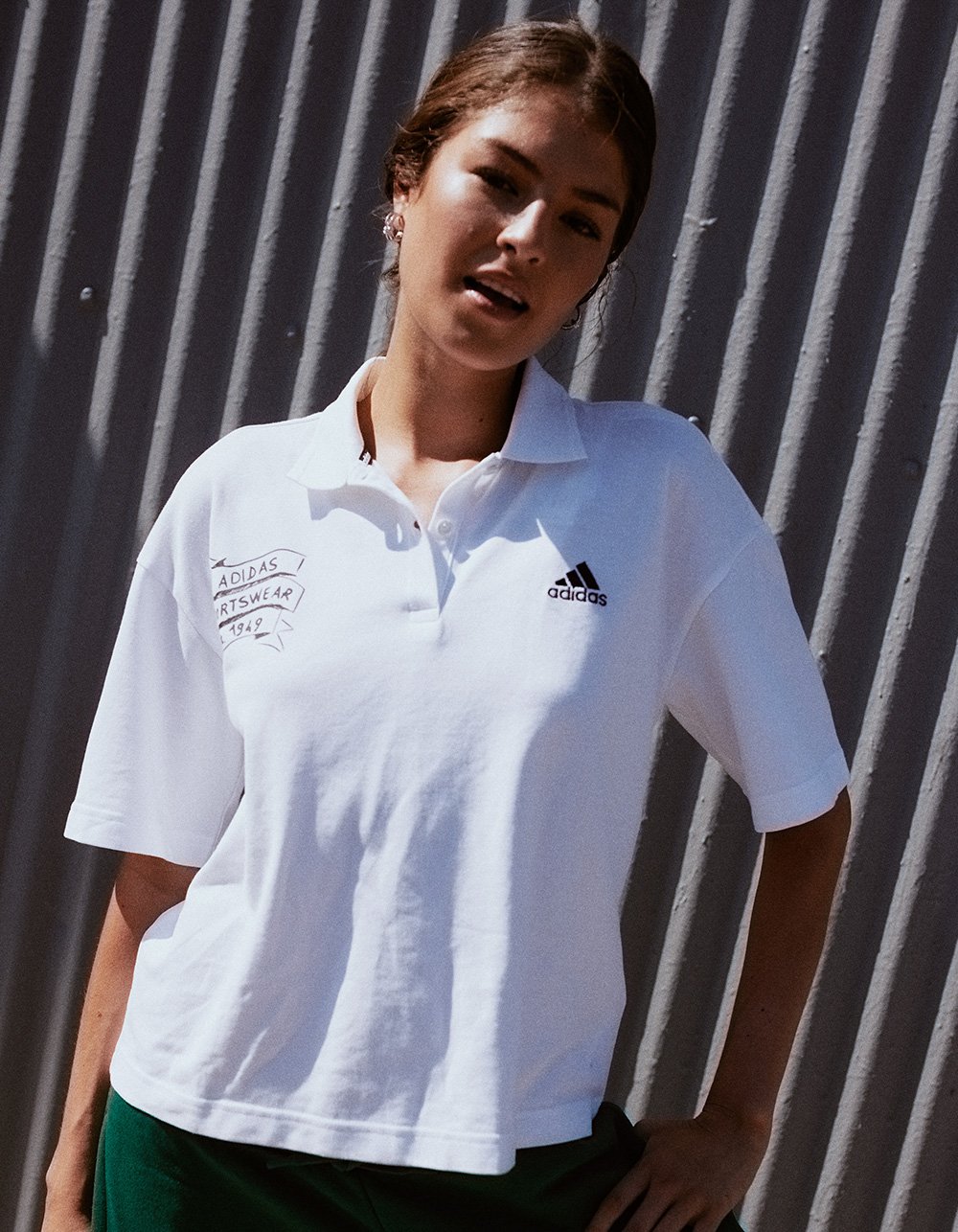 ADIDAS Scribble Embroidery Womens Polo Shirt - WHITE