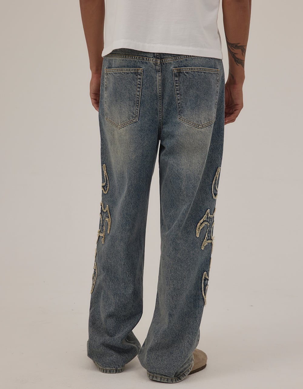 RSQ Applique Mens Baggy Jeans - TINTED DENIM