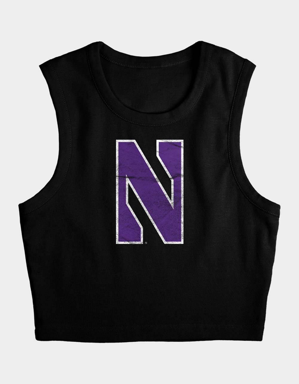 NORTHWESTERN UNIVERSITY Distressed Primary Logo Womens Cropped Tank Top - BLACK