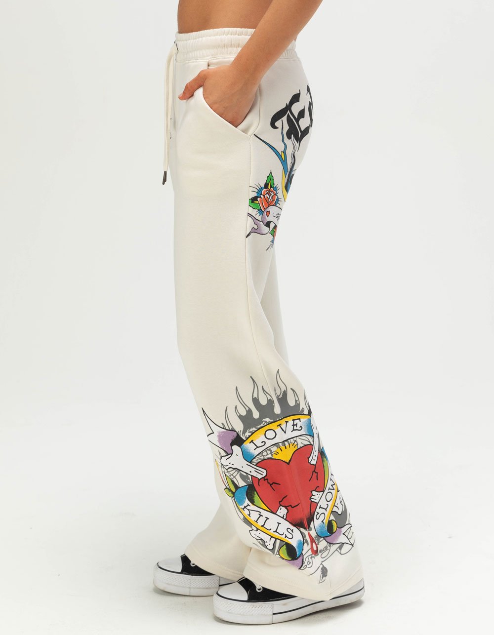 ED HARDY Love Kills Slowly Womens Fleece Pants - IVORY