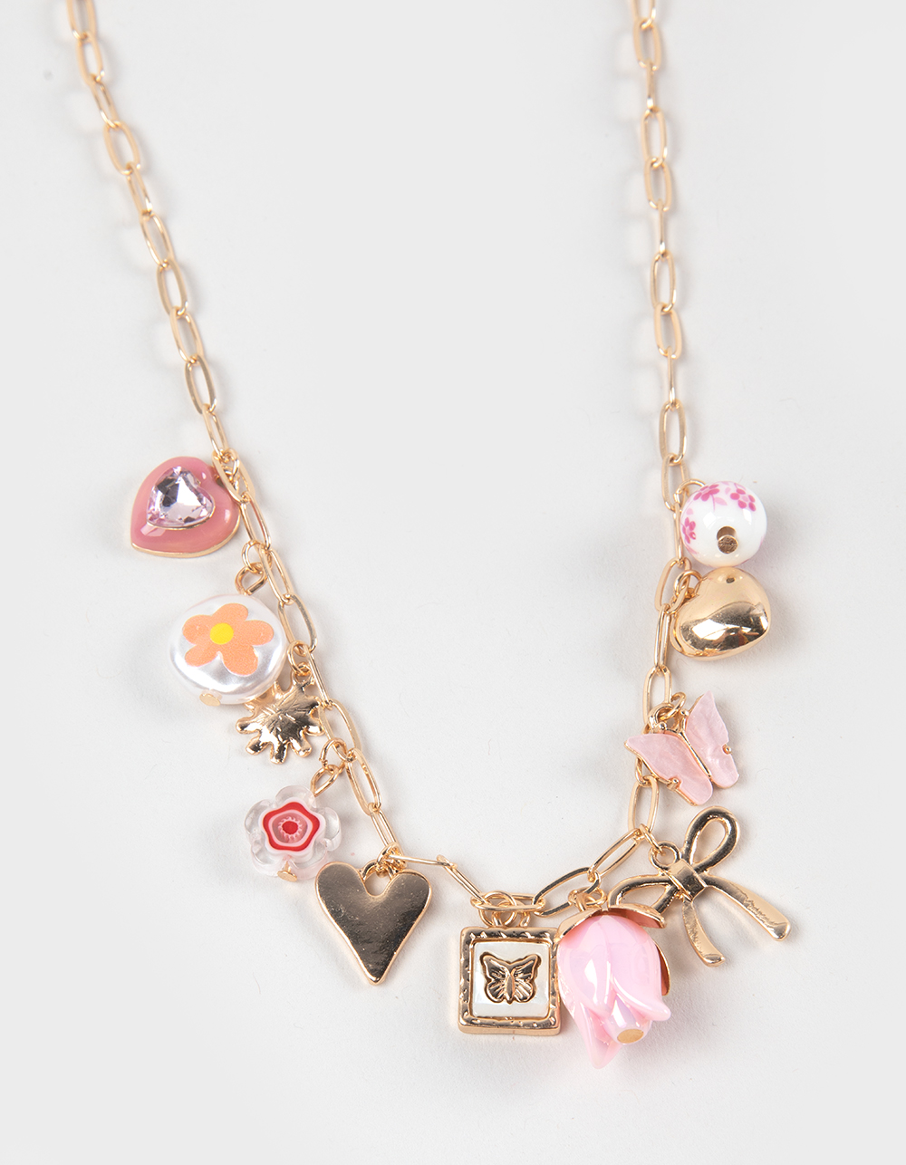 FULL TILT Floral/Butterfly/Bow Multi Charm Necklace - GOLD