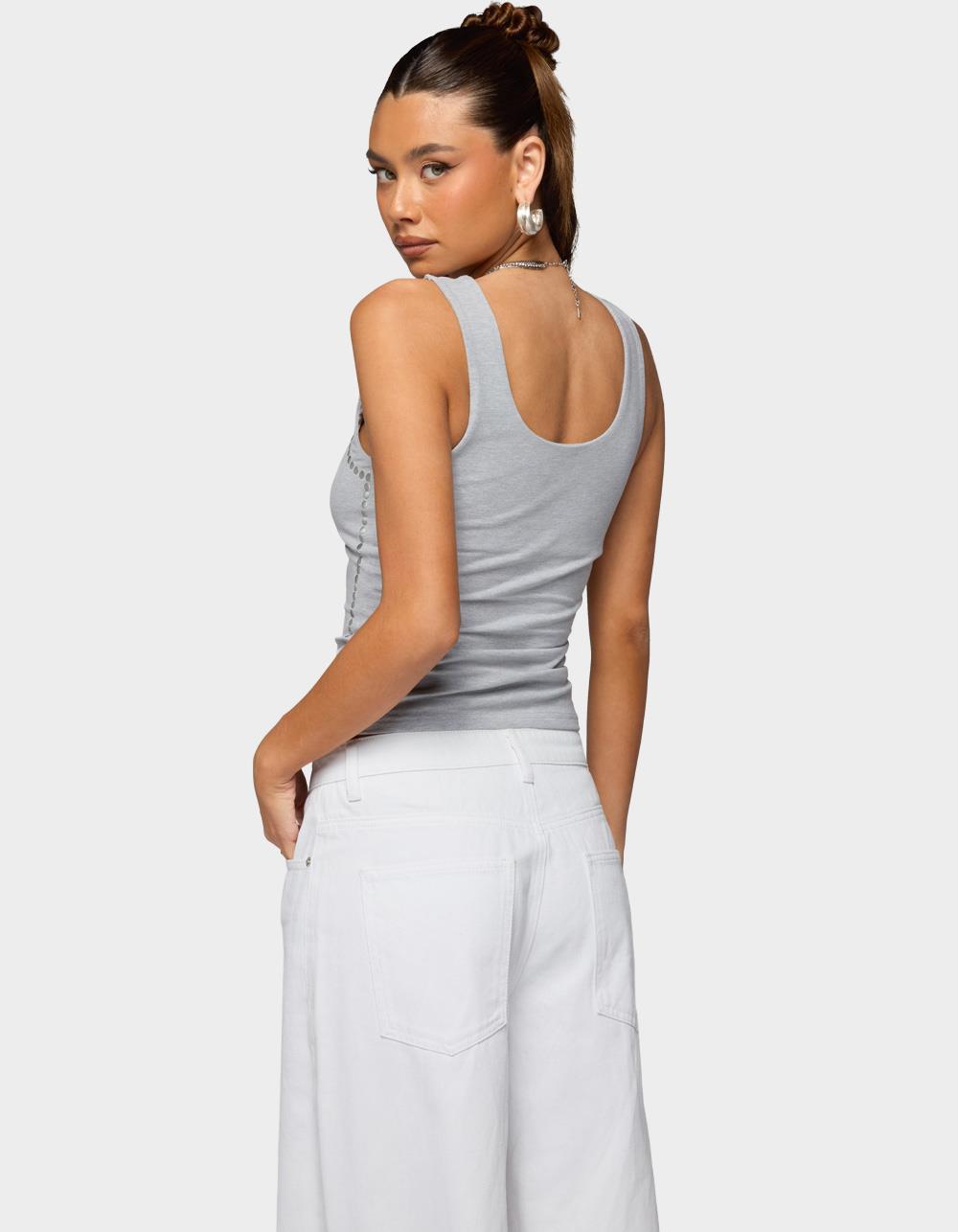 EDIKTED Studded Built Bra Tank Top - GRAY