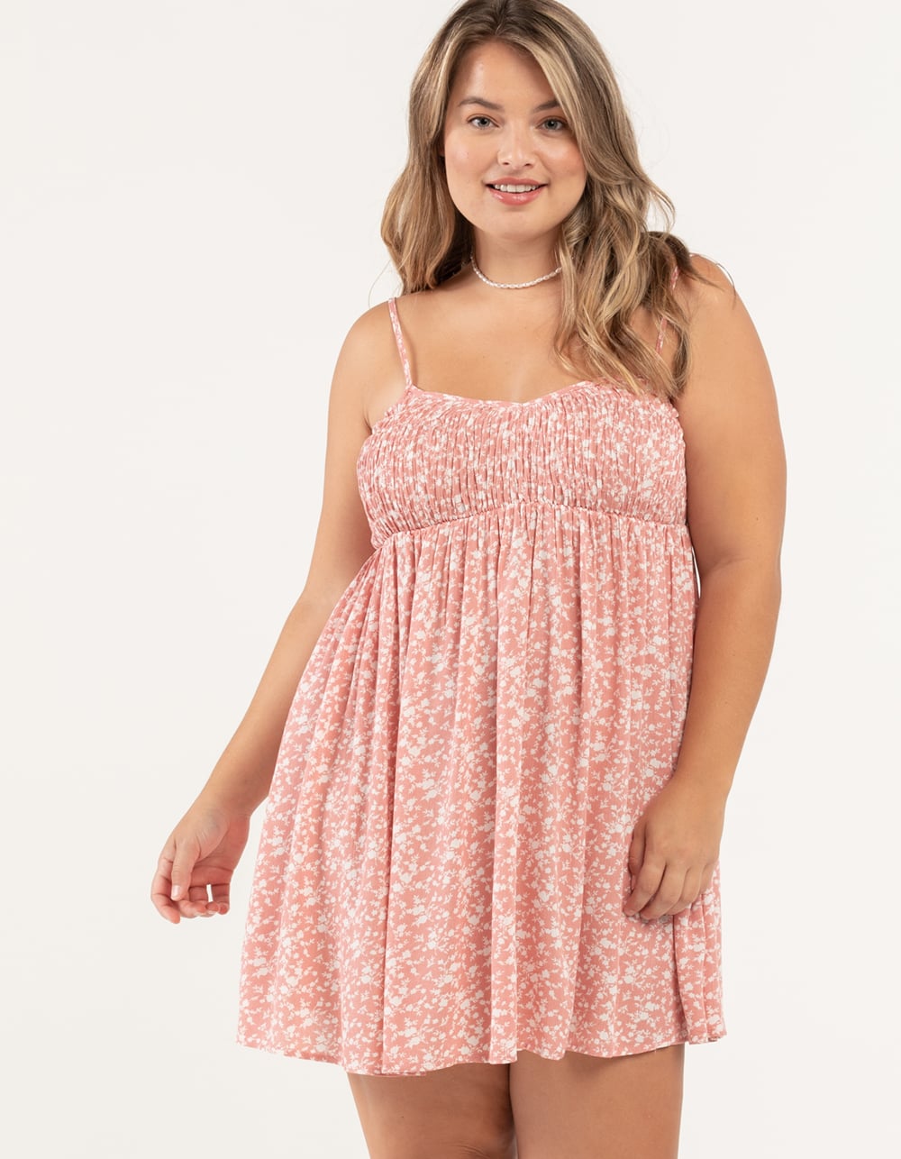 TIMING Floral Smocked Babydoll Dress MAUVE Tillys