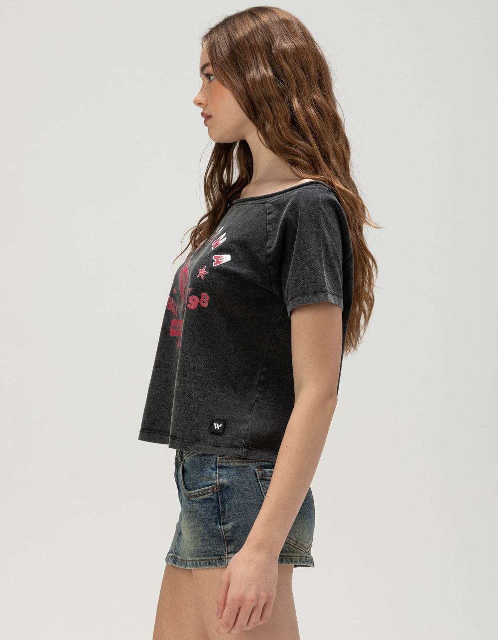 The WILD COLLECTIVE Arizona Cardinals Womens Off Shoulder Tee - BLACK