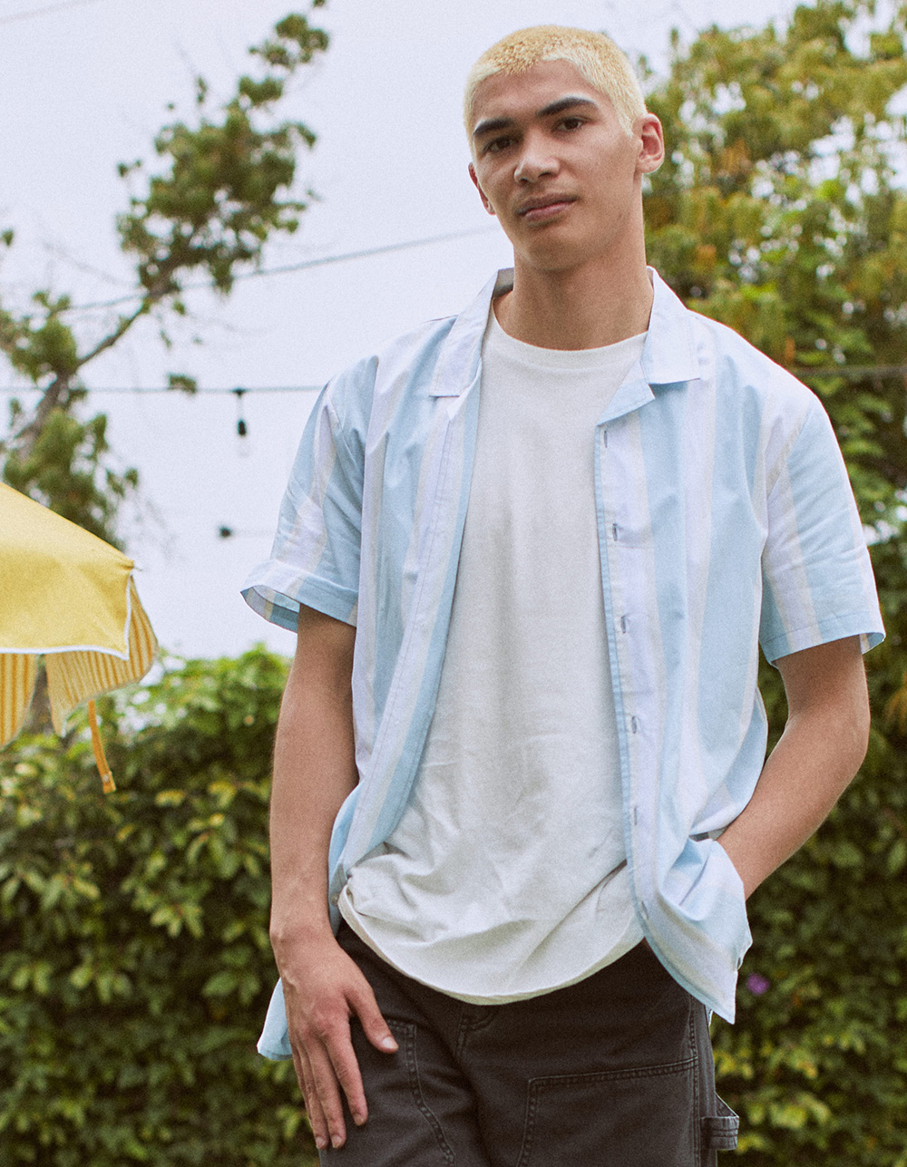 RSQ Mens Stripe Button Up Shirt - WHT/BLUE