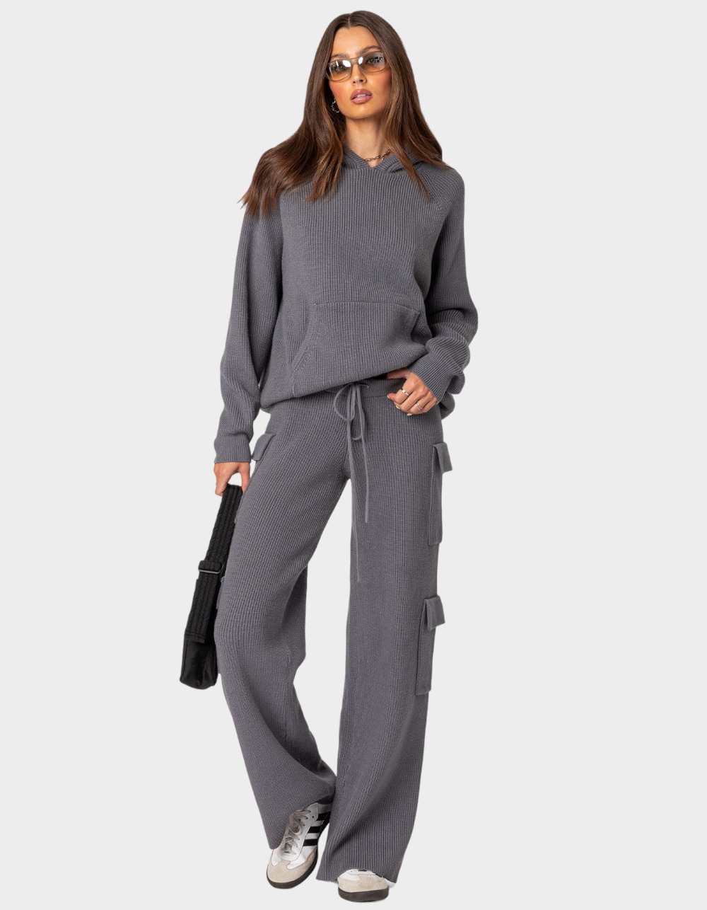 EDIKTED Wynter Oversized Knit Womens Hoodie - GRAY