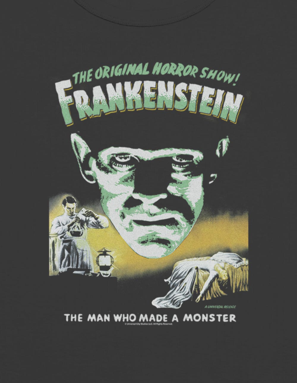UNIVERSAL MONSTERS Frankenstein Original Womens Baby Tee - BLACK