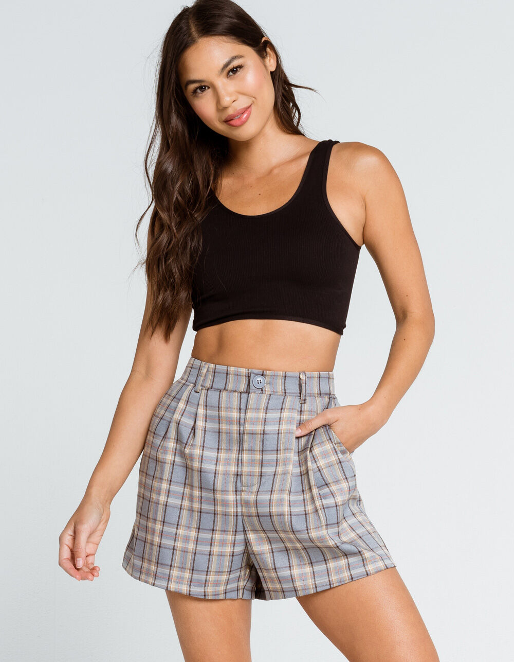 FULL TILT Plaid Womens Pleat Shorts GRAY COMBO Tillys