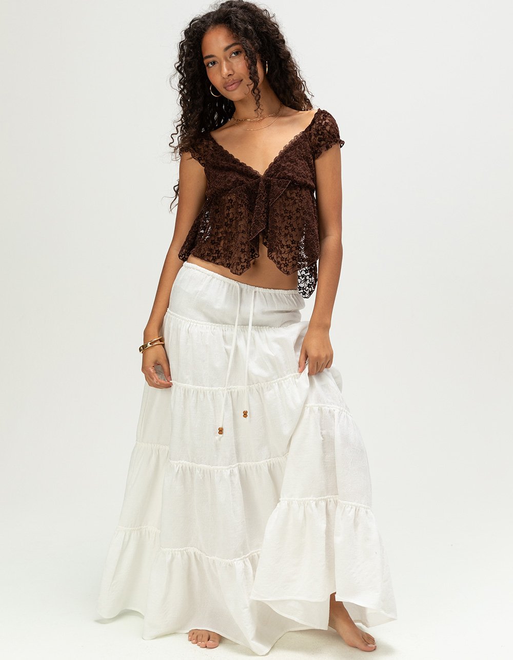 NECTAR CLOTHING Womens Tiered Maxi Skirt - WHITE