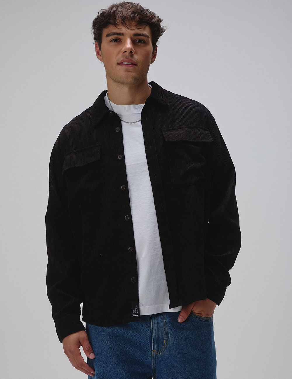RSQ Mens Oversized Long Sleeve Corduroy Button Up Shirt - BLACK