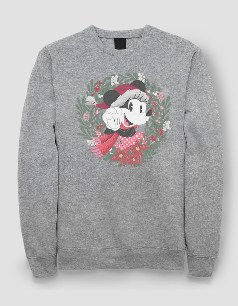 DISNEY Minnie Wreath Unisex Holiday Sweatshirt - HEATHER GRAY