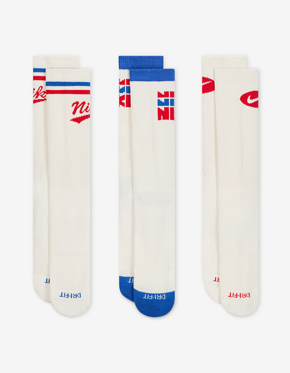 NIKE Everyday Plus 3 Pack Crew Socks - WHT/RED