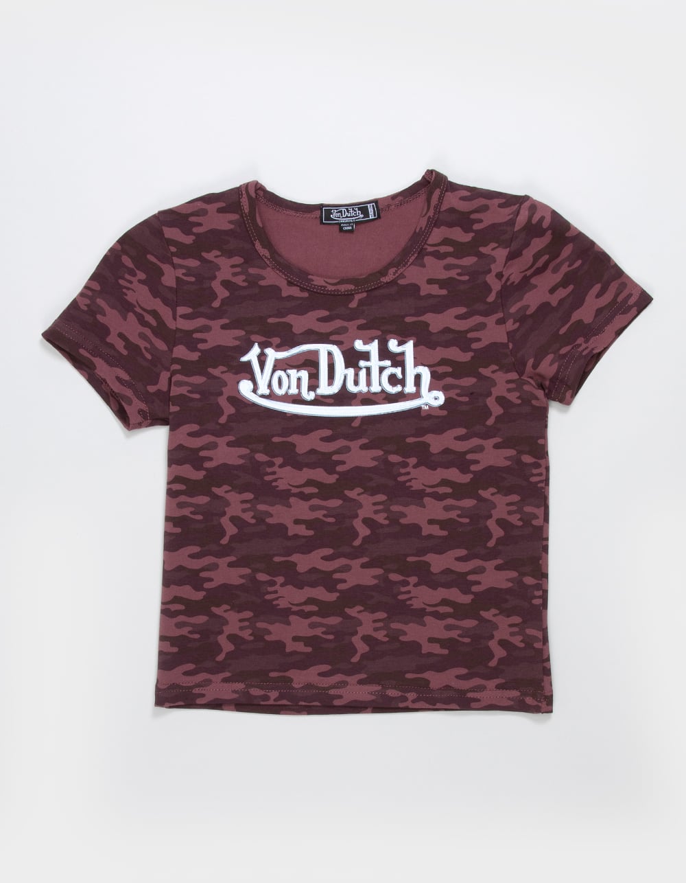 VON DUTCH Camo Girls Baby Tee - BURGUNDY COMBO