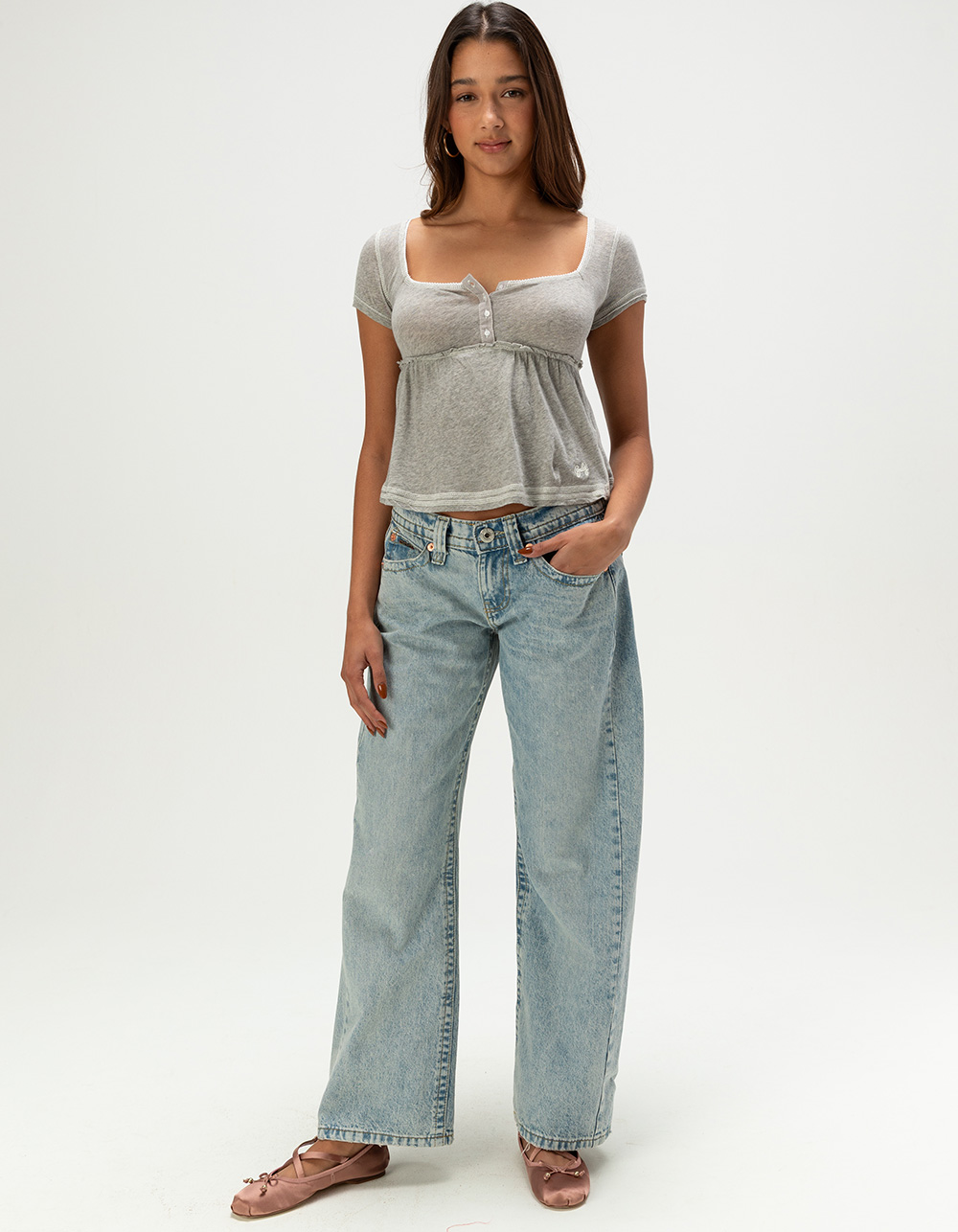 BDG Urban Outfitters Brittney Womens Babydoll Top - HEATHER GRAY